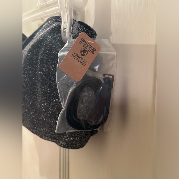 Pink by Victoria Secret black sparkly bando lined bikini top with straps - Picture 2 of 6